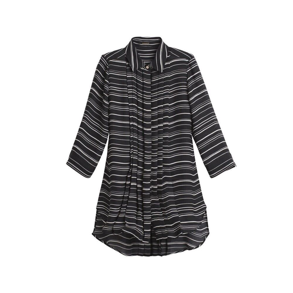 Chico's Black Label Striped Pleated‎ Top Size 0 Long Sleeve Button Down
